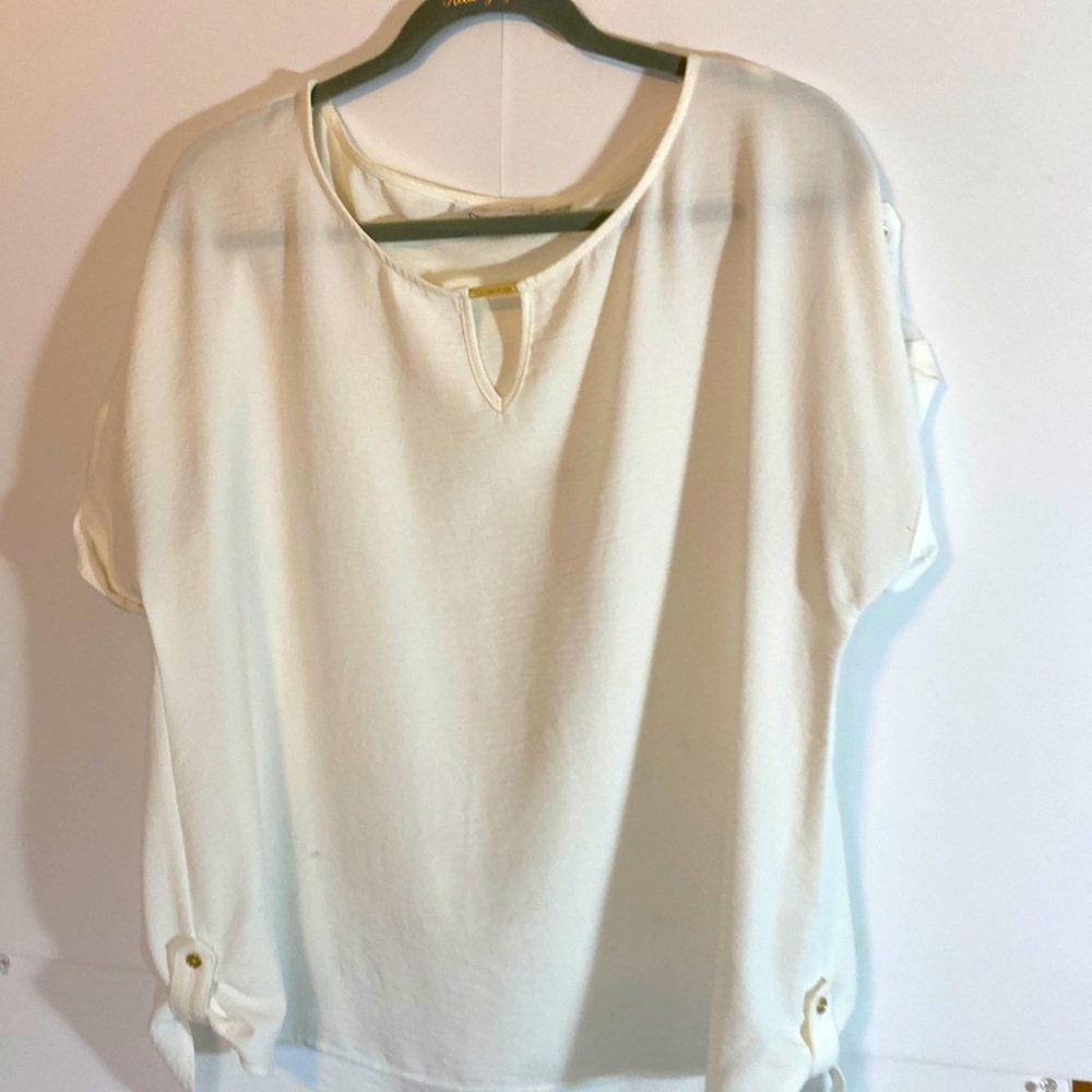 Calvin Klein women’s white Blouse with gold buckles